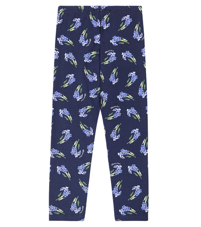 Monnalisa Floral-print Stretch-cotton Leggings In Blue