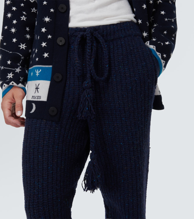 Shop Alanui Wind Rose Ribbed-knit Sweatpants In Blue