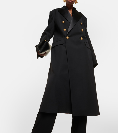 Shop Balmain Virgin Wool Overcoat In Black