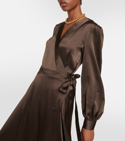 Shop Polo Ralph Lauren Satin Wrap Dress In Brown