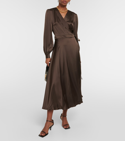 Shop Polo Ralph Lauren Satin Wrap Dress In Brown