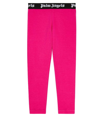 Shop Palm Angels Logo Cotton-blend Jersey Leggings In Pink