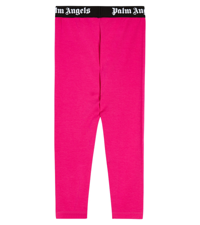 Shop Palm Angels Logo Cotton-blend Jersey Leggings In Pink