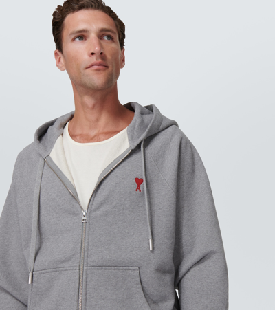 Ami Alexandre Mattiussi Ami Paris Ami De Coeur Zip Up Sweatshirt Light Grey In Grey