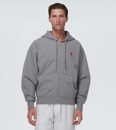 Shop Ami Alexandre Mattiussi Ami De Caur Cotton Jersey Hoodie In Grey