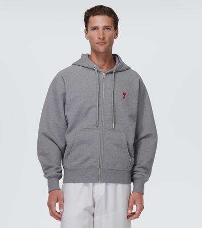 Ami Alexandre Mattiussi Ami Paris Ami De Coeur Zip Up Sweatshirt Light Grey In Grey