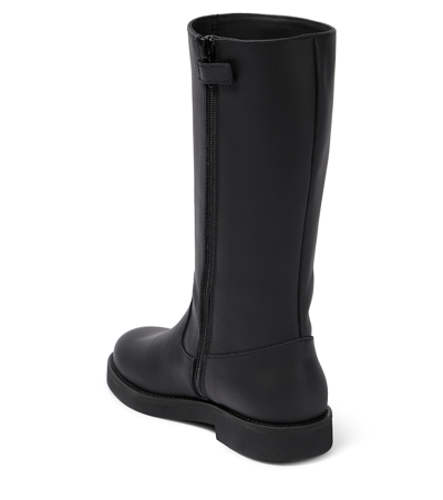 Shop Dolce & Gabbana Logo Leather Knee-high Boots In Black