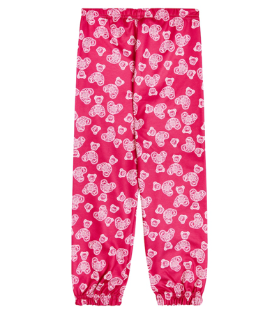 Palm Angels Fuchsia Track Pants With All-over Paisley Teddy Bear Print In Cotton Blend Girl In Pink
