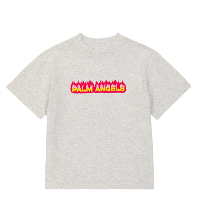 Shop Palm Angels Logo Cotton Jersey T-shirt In Grey