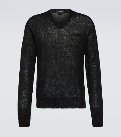 Shop Tom Ford Open Mohair-blend Sweater In Black