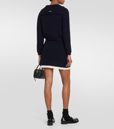 Miu Miu Cotton Blend Crochet Miniskirt In White