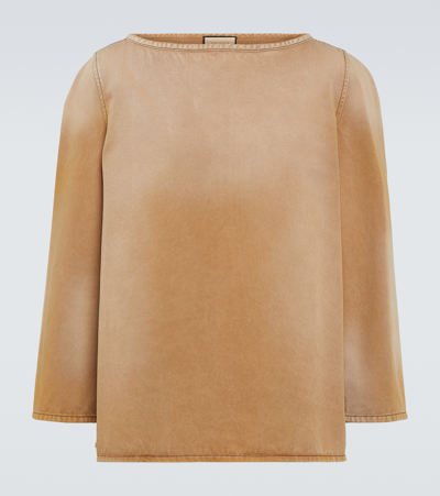 Shop Gucci Bleached Denim Sweatshirt In Brown