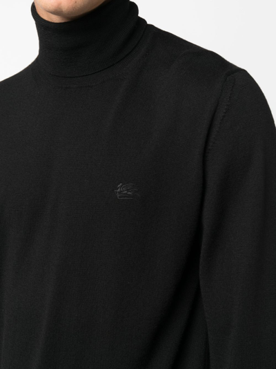 Shop Etro Logo-embroidered Roll-neck Jumper In Black