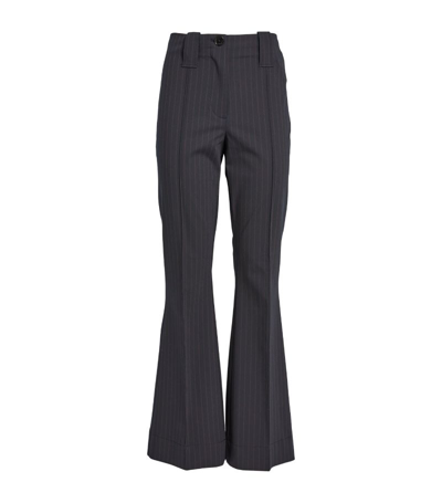 Shop Ganni Pinstripe Flared Trousers In Navy