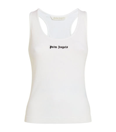 Shop Palm Angels Ribbed Logo Tank Top In White