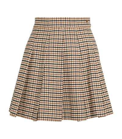 Shop Palm Angels Check Pleated Mini Skirt In Brown