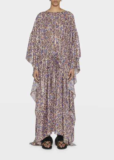 Shop La Doublej Cascata Metallic Floral Silk Maxi Kaftan In Ortica