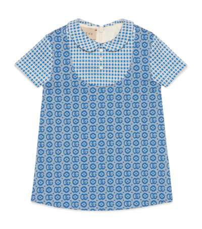 Shop Gucci Kids Cotton Logo Print Dress (18-36 Months) In Blue