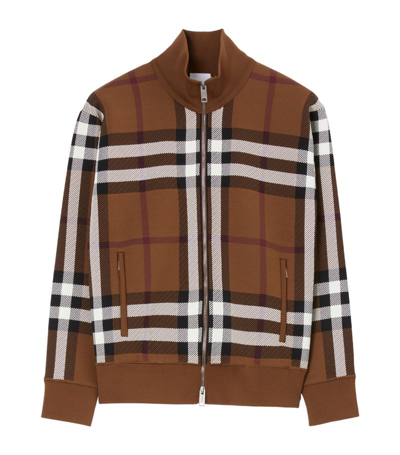 Shop Burberry Check Zip-up Jacket In Brown