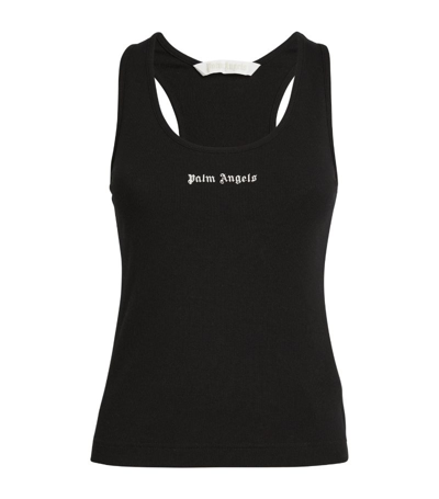 Shop Palm Angels Ribbed Logo Tank Top In Black