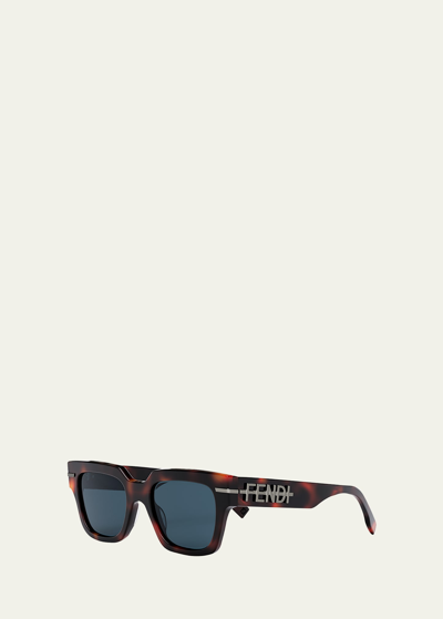 Shop Fendi Men's Tonal Logo Acetate Square Sunglasses In Blonde Havana Blu