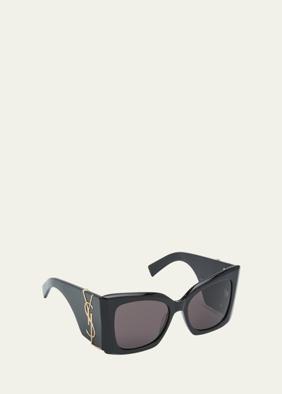 Shop Saint Laurent Blaze Acetate Cat-eye Sunglasses In Black