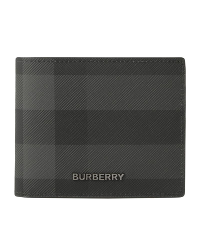 Shop Burberry Check E-canvas Bifold Wallet In Black