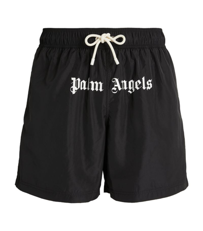 Shop Palm Angels Logo Swim Shorts In Black