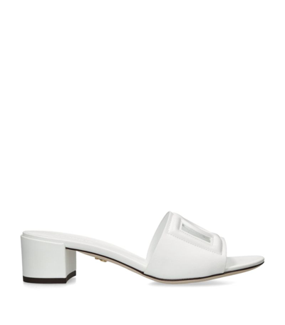 Shop Dolce & Gabbana Leather Millennials Logo Mules In White