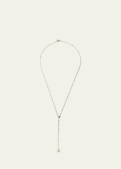 Shop Mizuki 14k Gold Freshwater Pearl And Diamond Lariat Necklace 16"l In Yg