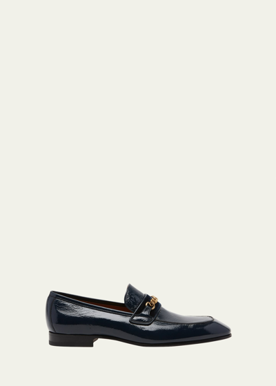 Shop Tom Ford Men's Bailey Glossy Leather Chain Loafers In Black