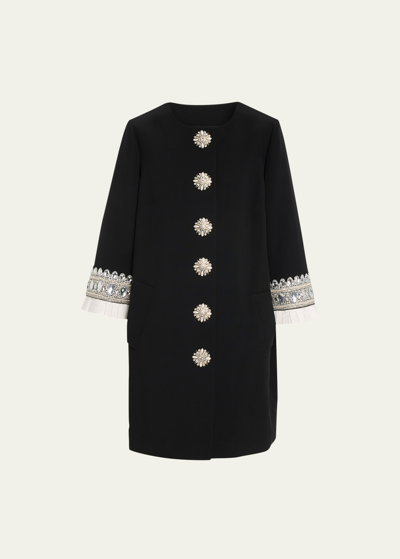 Shop Andrew Gn Viscose Jewel Button Coat In Black