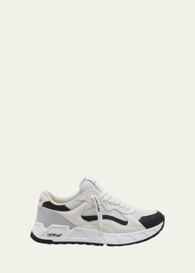 Shop Off-white Men's Runner B Leather Low-top Sneakers In White Black
