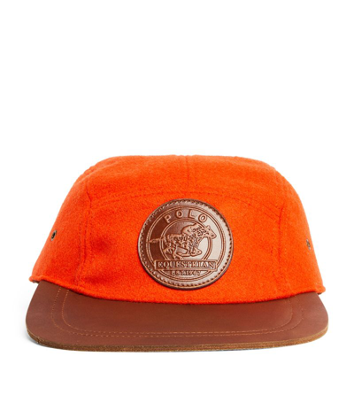 Shop Polo Ralph Lauren Wool-blend Logo Patch Cap In Orange