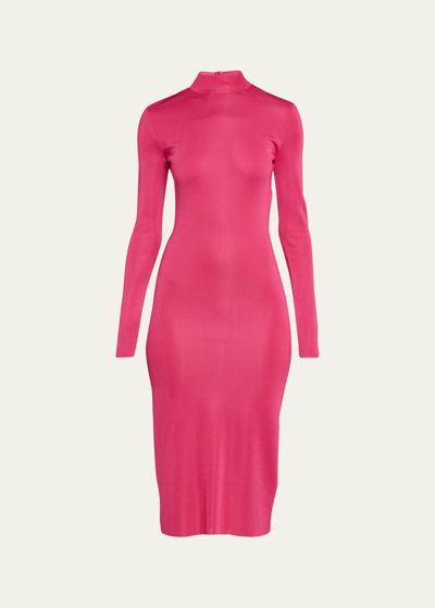 Shop Tom Ford Mock-neck Knit Body-con Midi Dress In Bright Ros