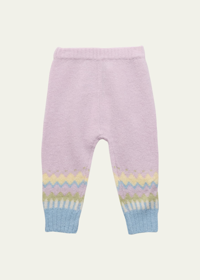 Shop Molo Kid's Signy Intarsia Knit Pants In Alpine Glow