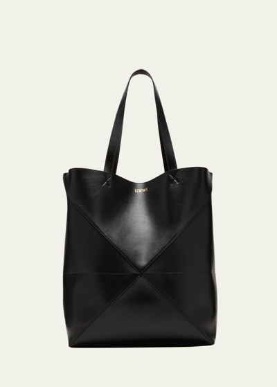 Shop Loewe Puzzle Fold Large Tote Bag In Shiny Leather In Black