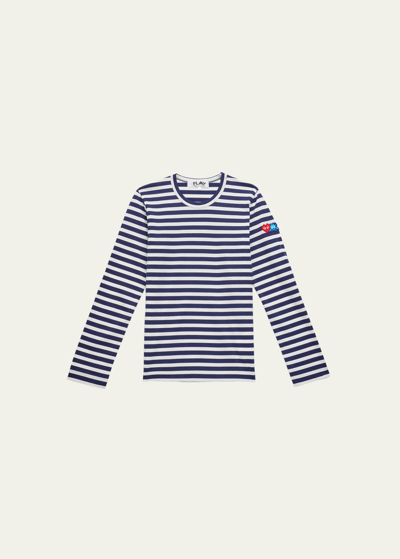 Shop Cdg Play Long-sleeve Striped Heart Logo T-shirt In Bluewhite Stripes