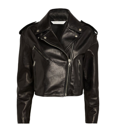 Shop Palm Angels Cropped Leather Jacket In Black