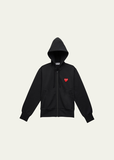 Shop Cdg Play Heart Logo Zip Hooded Sweatshirt In Black