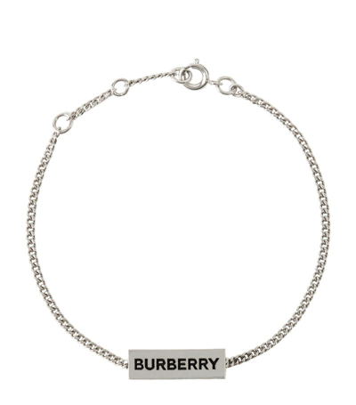 Shop Burberry Bar Logo-engraved Bracelet In Silver