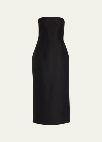 Shop The Row Nita Strapless Wool Midi Dress In Black