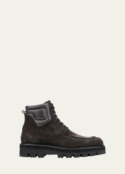 Shop Aquatalia Men's Fortino Weatherproof Suede Zip Combat Boots In Smoke/dark Brown