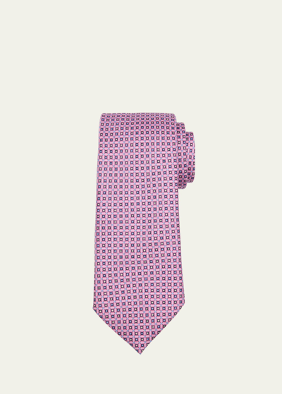Shop Zegna Men's Micro-printed Silk Tie In Medium Pink Fan