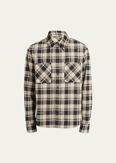 Shop Off-white Men's Check Flannel Sport Shirt In Beige Black