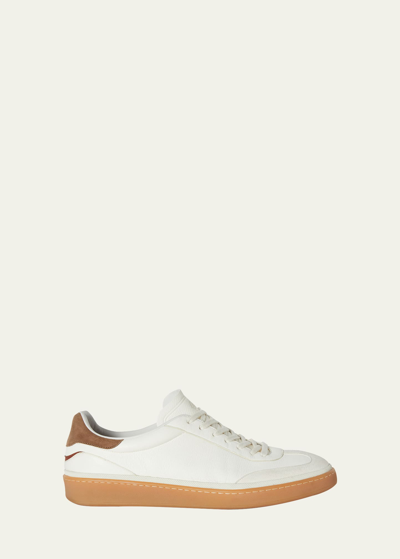 Shop Loro Piana Men's Tennis Walk Leather Low-top Sneakers In White