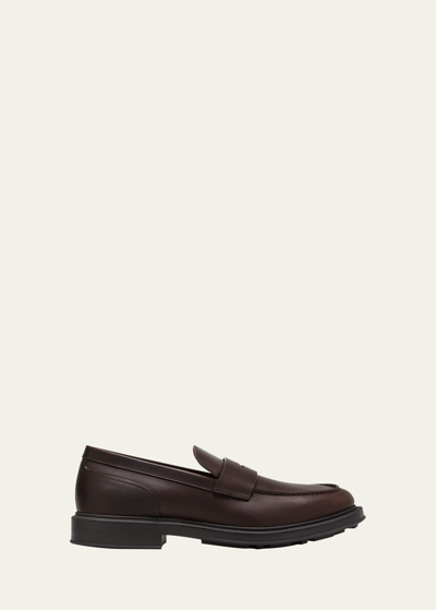 Shop Loro Piana Men's Travis Leather Penny Loafers In Very Dark Brown
