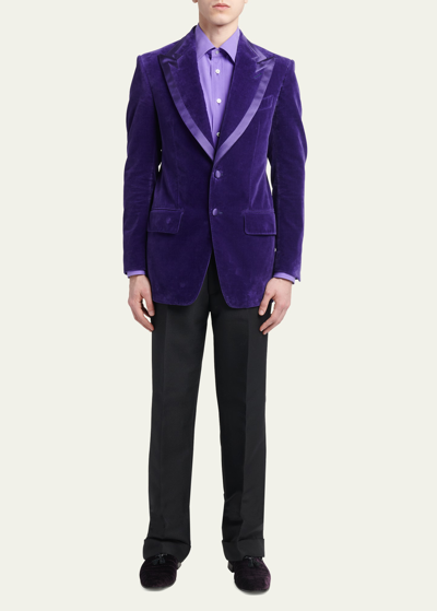 Shop Tom Ford Men's Atticus Compact Velvet Cocktail Jacket In Purple