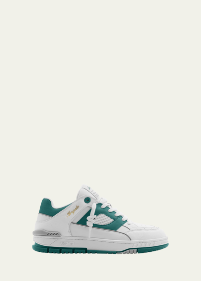 Shop Axel Arigato Men's Area Lo Leather Sneakers In White/jade