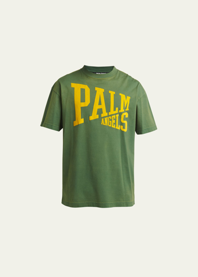 Shop Palm Angels Men's College Logo T-shirt In Green/gold